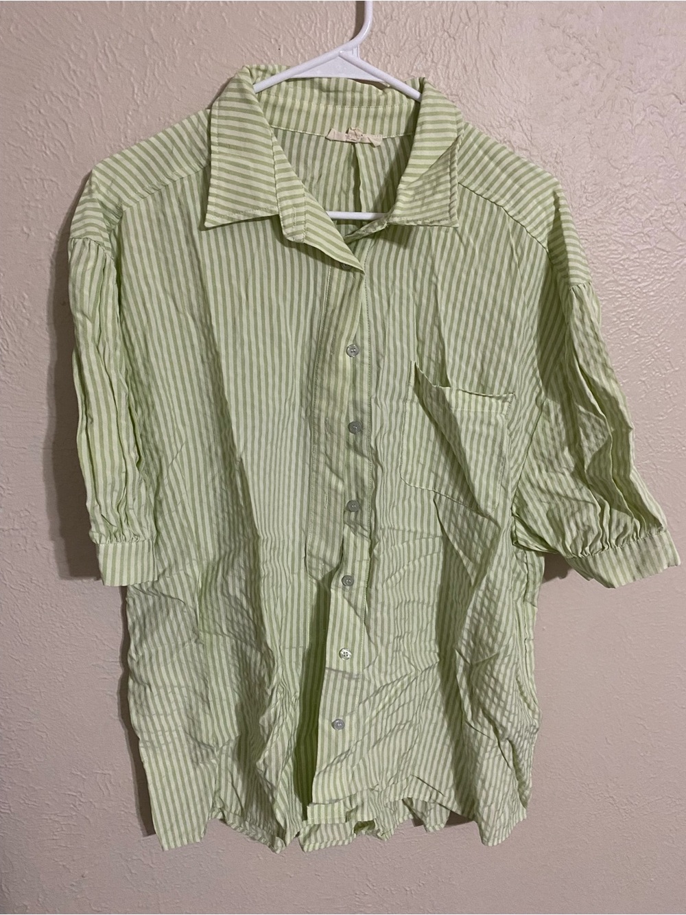 Light Green Striped Button-Up Shirt